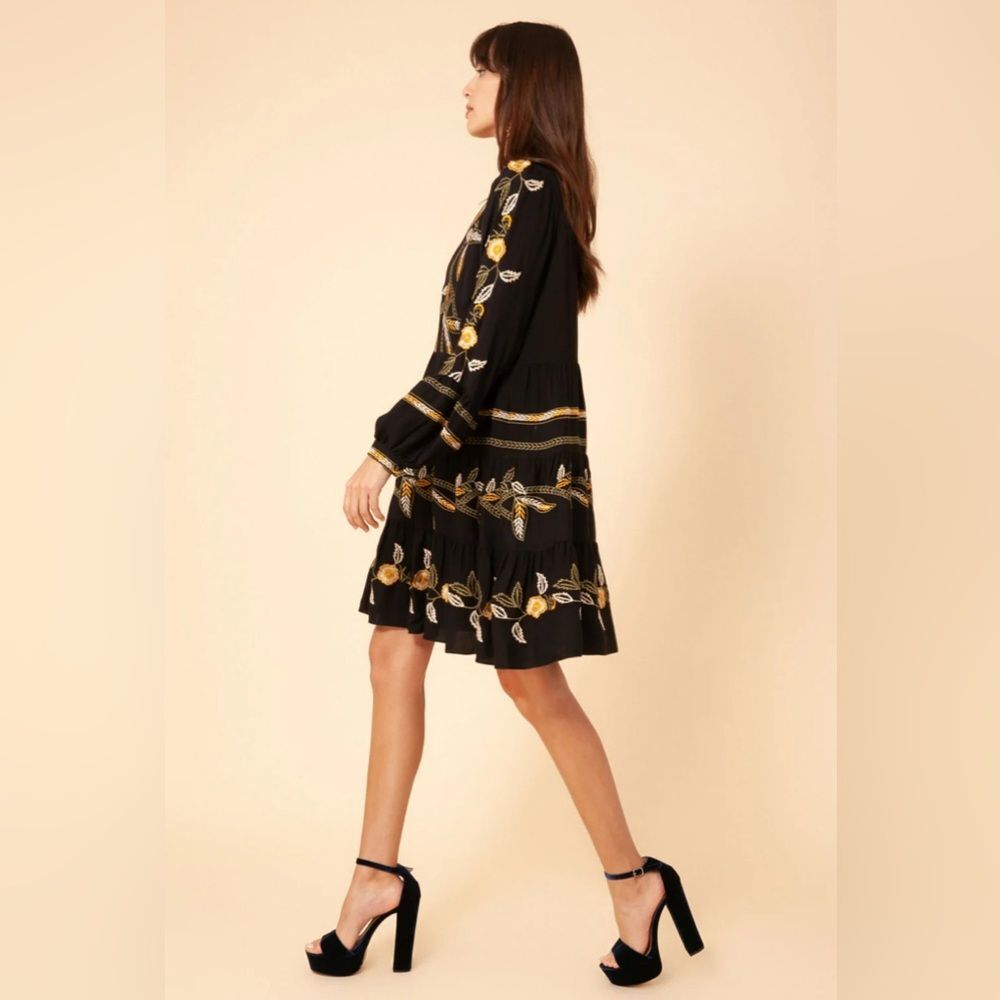 Hale Bob Los Angeles Embroidered Tiered Mini Dress - Black - Size M - Picture 2 of 12